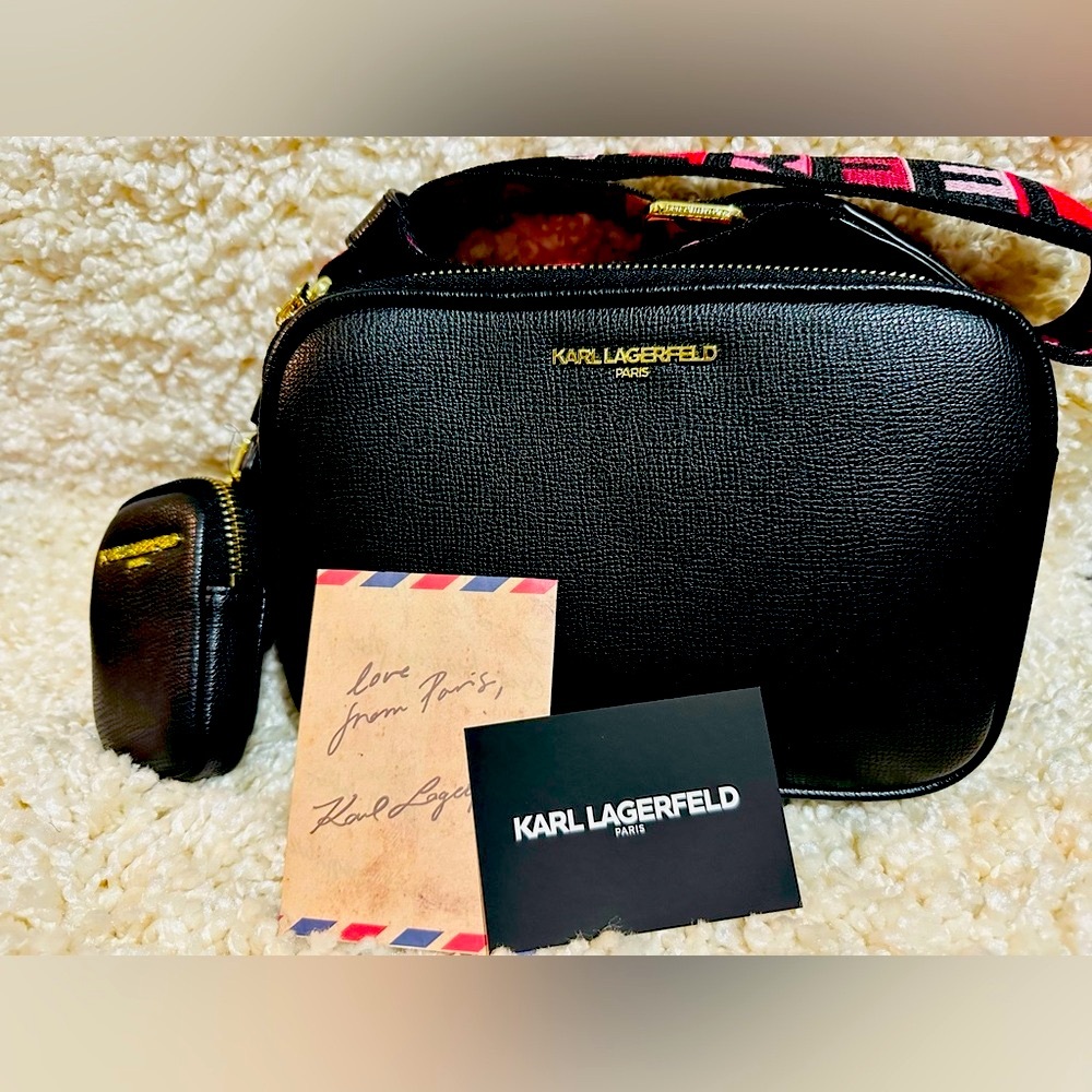 Karl Lagerfeld✨🖤❤️Black Crossbody with Logo Accent Strap NWOT
